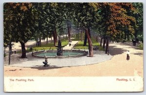 The Flushing Park & Fountain View Long Island New York Trees Landmark Postcard