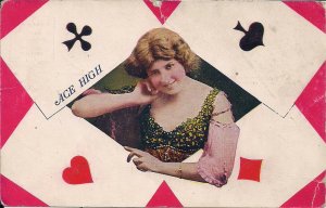 Beautiful Woman w Art Nouveau Style Dress, Playing Cards, 1909 Condtion Not Good