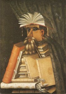 Giuseppe Arcimboldo. The Librarian Fine art, painting, modern  English postca