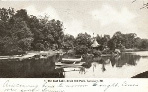 Vintage Postcard 1906 The Boat Lake Druid Hill Park Boating Baltimore Maryland