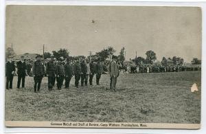 Governor McCall & Staff at Review Camp Whitney Framingham MA 1910s postcard