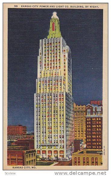 Kansas City Power And Light Co. Building, By Night, Kansas City, Missouri, 30...