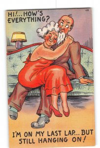 Humor Comic Postcard 1945 Woman Sitting on Mans Lap How's Everything