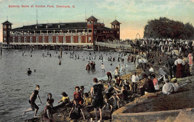 Bathing Scene at Gordon Park, Cleveland, Ohio, early postcard, used in 1912