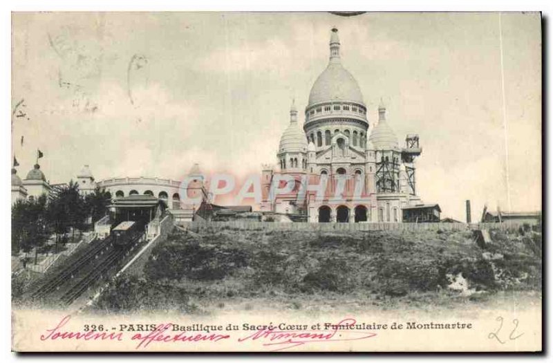 Postcard Old Paris Basilique du Sacre Coeur in Montmartre Funicular