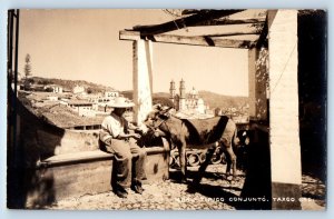 Taxco Guerrero Mexico Postcard Typical Set Animal and Man c1940's RPPC Photo