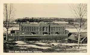 RPPC 513-E Alaska Railroad Depot, Anchorage AK, Robinson Photo Unposted