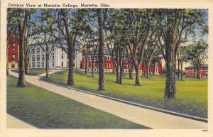 Campus View Marietta College Marietta Ohio 1940s linen postcard