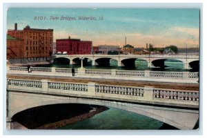 c1910's Twin Bridges And Building View Waterloo Iowa IA Antique Postcard