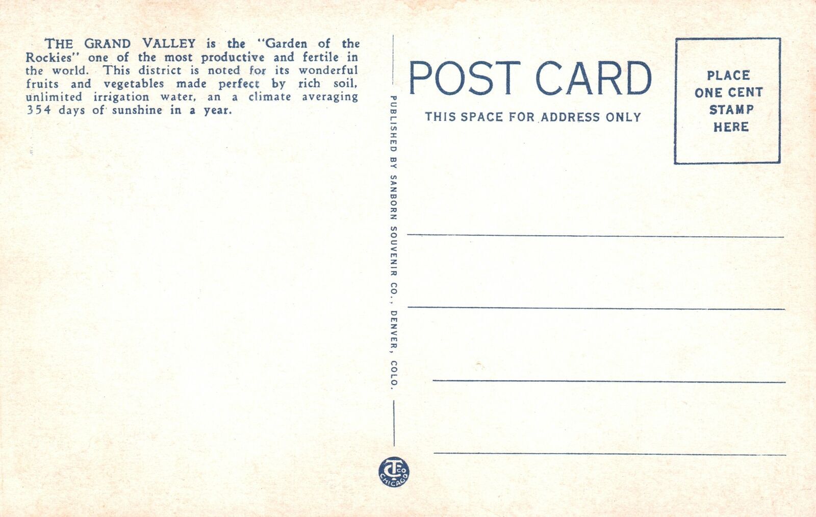 Vintage Postcard Mt. Garfield & Fruit Orchards Colorado River Valley