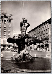 Roma Piazza E Palazzo Barberini Rome Italy Real Photo RPPC Postcard