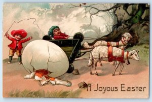 1909 Easter Lamb Pulling Wagon Big Egg Fell Embossed PFB Denver CO Postcard