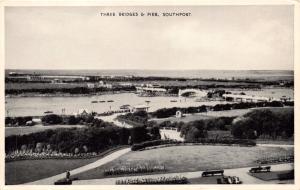 SOUTHPORT MERSEYSIDE UK THREE BRIDGES & PIER~E T W DENNIS PUBL POSTCARD