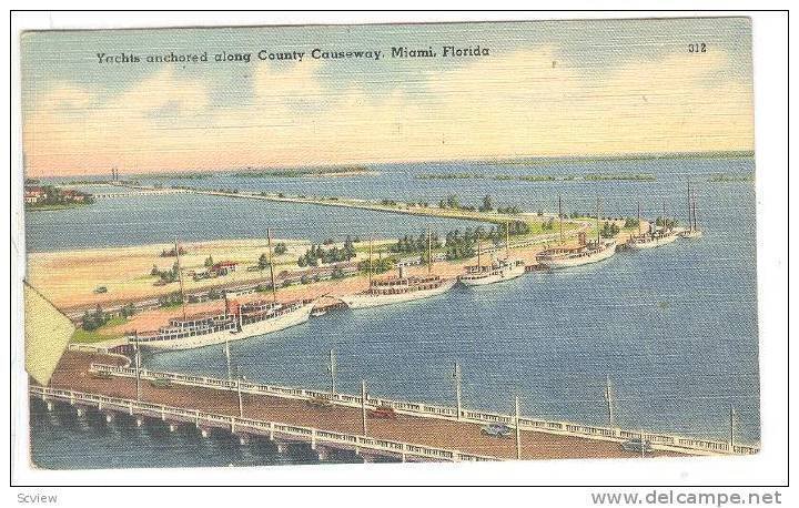 Yachts anchored along County Causeway, Miami, Florida,  PU-1946