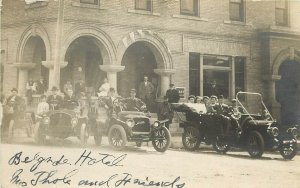 1910 RPPC; People in Early Cars, Belgrade Hotel, Belgrade MN Stearns Co. Posted