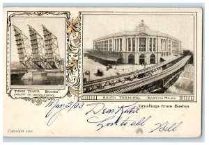 1903 Greetings From Boston Massachusetts MA, Multiview Antique Postcard 