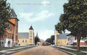 Upper Willamette Street Streetcar Eugene Oregon 1910c postcard