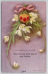 The Snow Drop Flower and The Garnet Stone Birthday Greeting Postcard L38