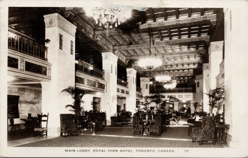 Main Lobby Royal York Hotel Toronto Ontario ON c1930s RPPC Postcard F35