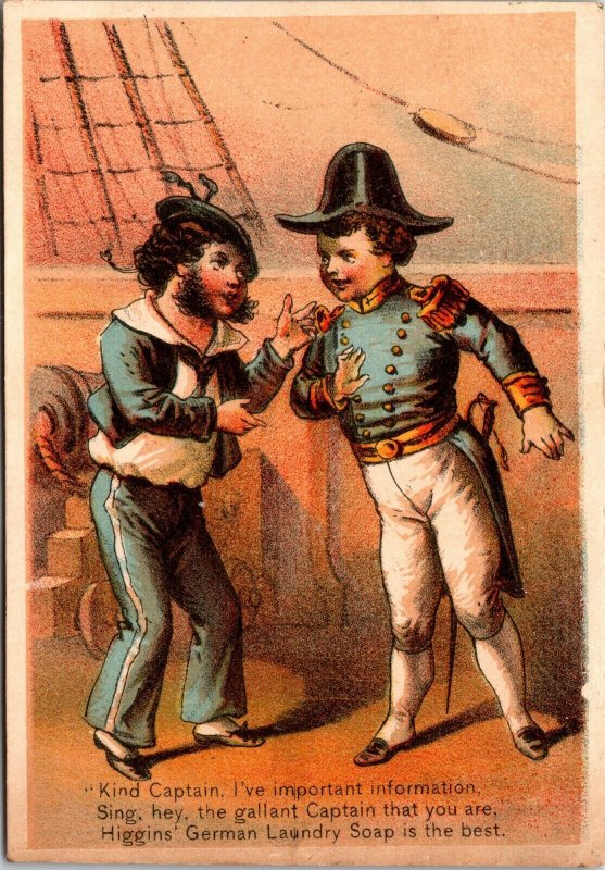 Kind Captain Sailor Children Ship Higgin's German Laundry Soap Victorian Card 