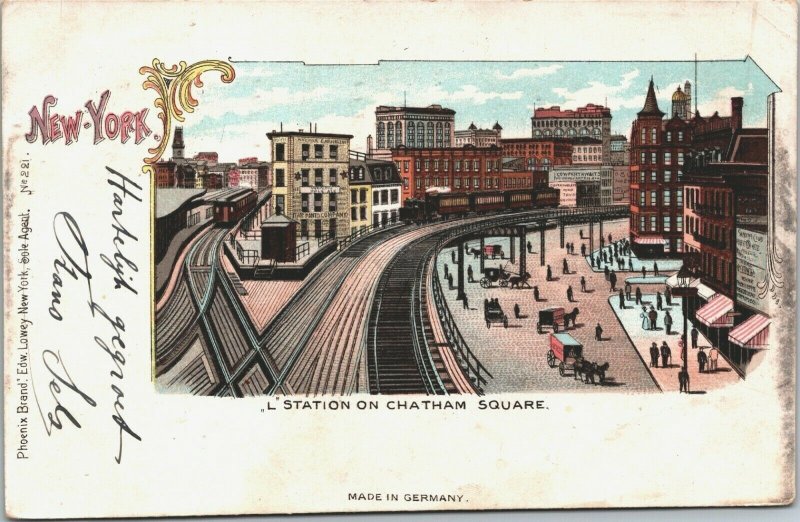 USA New York City L Station On Chatham Square Vintage Litho Postcard 01.41