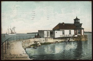 Bug Light Breakwater. Portland, Maine. 1907 Undivided back postcard