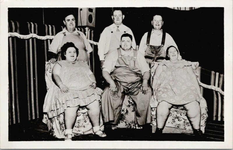 Portrait of Six Smiling People Overweight (Family ??) Real Photo Postcard G92