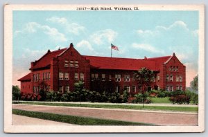 Waukegan Illinois~Front of High School Building~Vintage Postcard