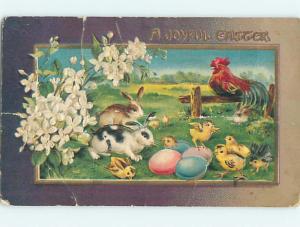 Bent Divided-Back Easter CHICKS & BUNNY RABBITS & ROOSTER ON FARM o6037