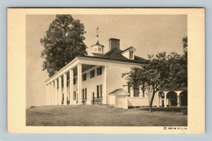 Mount Vernon VA, Mount Vernon Mansion, East Front, Virginia Linen Postcard