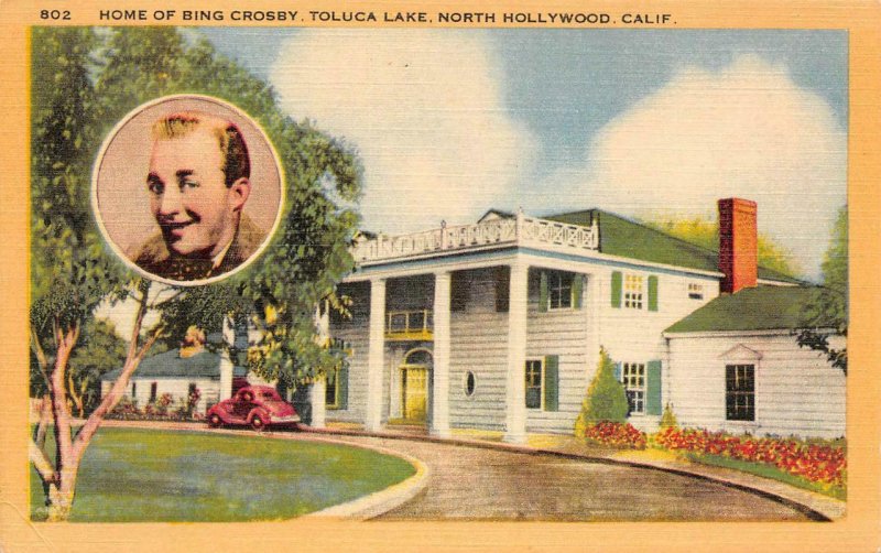 HOME OF BING CROSBY Toluca Lake, North Hollywood, CA c1940s Vintage Postcard