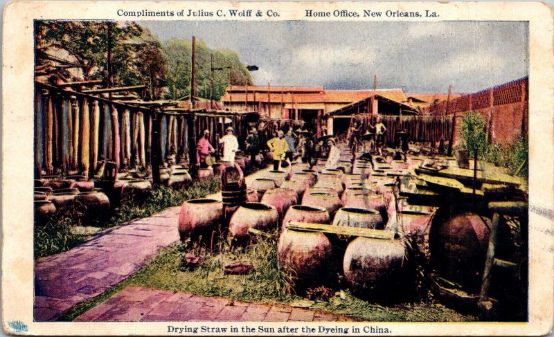 Postcard Drying Straw in the Sun after the Dyeing in China~3936