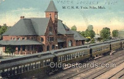 MC RR Train, Niles, MI USA Train Railroad Station Depot 1918 light crease bot...