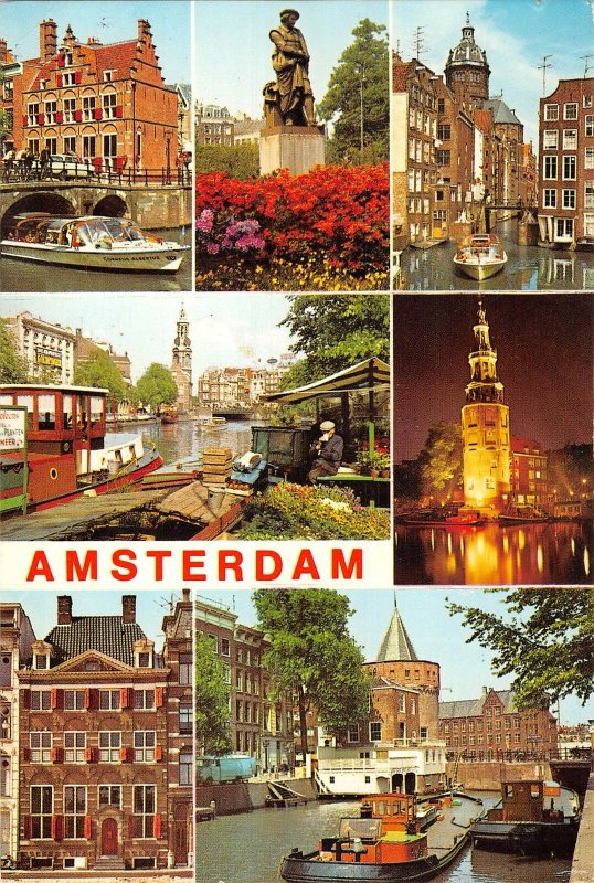 B109126 Netherlands Amsterdam Holland Town Hall River Boats Tower Statue