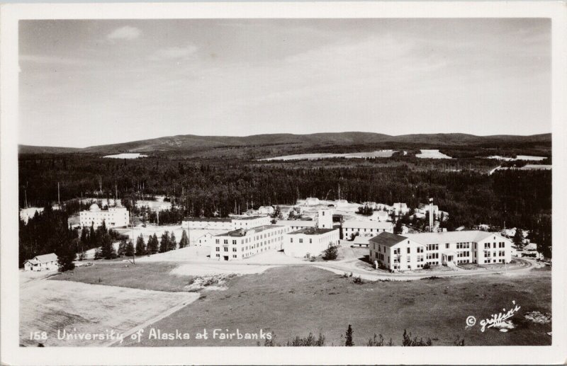 University of Alaska Fairbanks AK Birdseye Griffin's #158 Real Photo Postcard H9