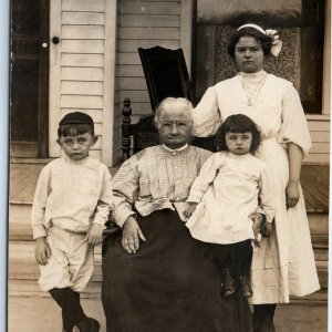 c1910s Benton Harbor, Mich. Outdoor Cute Grandma Kids RPPC Real Photo Moyer A121