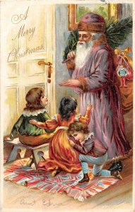 H95/ Santa Claus Christmas Postcard c1910 Purple Suit Kids Niantic Cn 61