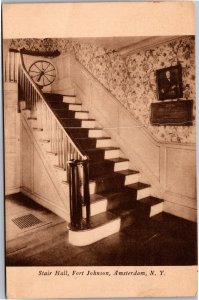 Postcard NY Amsterdam Fort Johnson Stair Hall