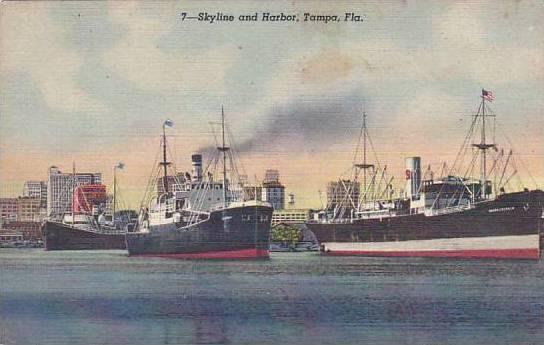 Florida Tampa Skyline And Harbor 1949