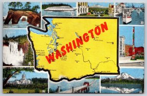 State Map~Washington Multi-View~Tacoma~Republic~Lacrosse~Pasco~Vintage Postcard