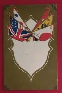 Japan Flag postcard China dragon flag korea US UK Embossed PC propaganda