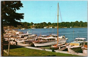 Cruisers Charlevoix Harbor Charlevoix Michigan MI Mountains Across Postcard