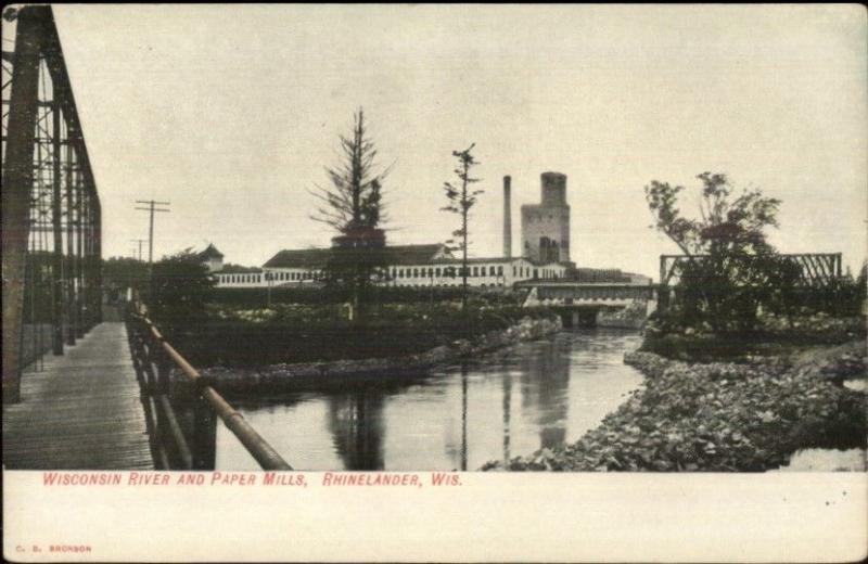 Rhineland WI Paper Mills & Bridge c1910 Postcard