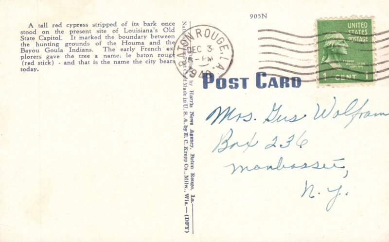 Vintage Postcard 1948 U.S. Post Office and Court House Building Baton Rouge L.A.