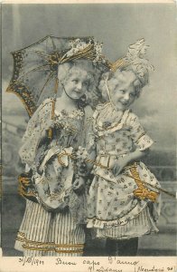 Novelty 1903 embossed romantic glamor fancy beuty girls with umbrella Romania 