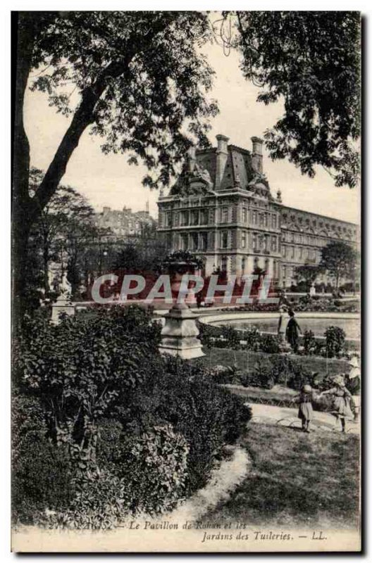 Paris Old Postcard Pavilion Rohen and the Tuileries gardens