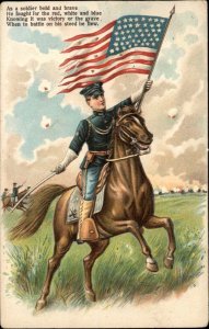 Civil War Soldier on Horse Flying American Flag Patriotic c1910 Postcard