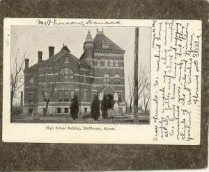McPHERSON KS KANSAS HIGH SCHOOL 1907 Postcard