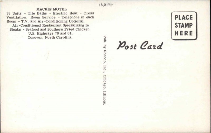 Conover North Carolina NC Motel Vintage Postcard