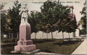 Shelby MI Michigan Congregation Church & Park Statue c1909 Canaan Postcard E88